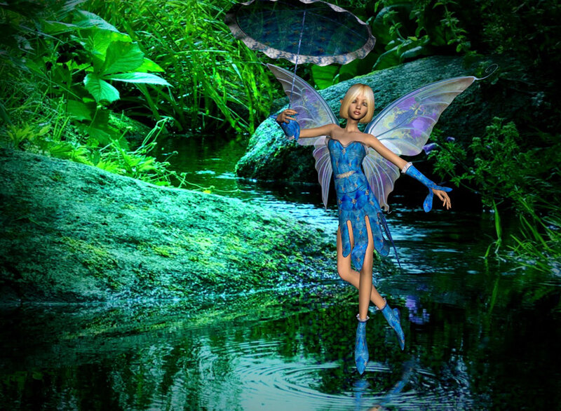 Fairy with Umbrella — Blue