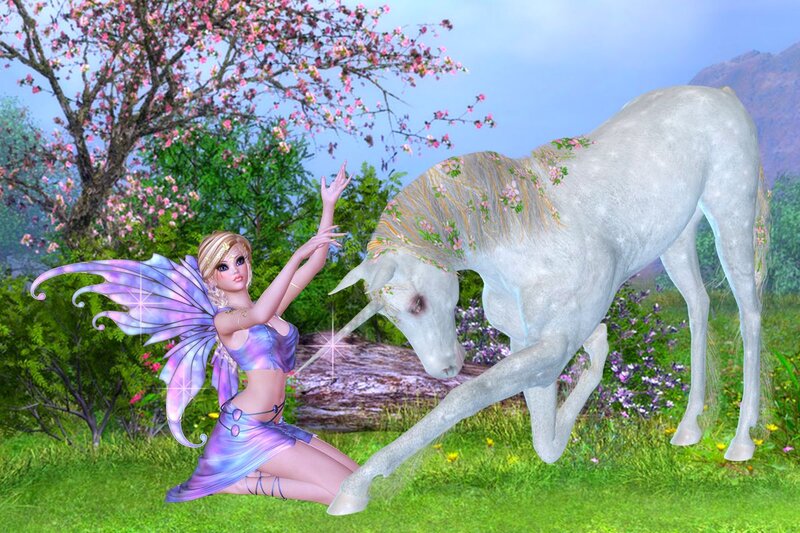 Fairy with Unicorn — Green, Serene, Spring