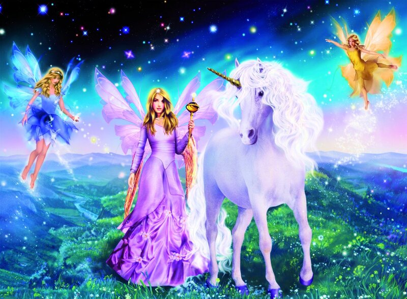 Fairy with Unicorn — Purple, Magical, Night, Digital Art, Unicorns