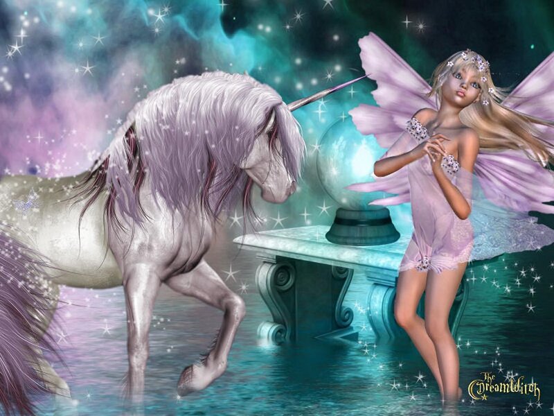 Fairy with Unicorn — Purple, Magical, Night