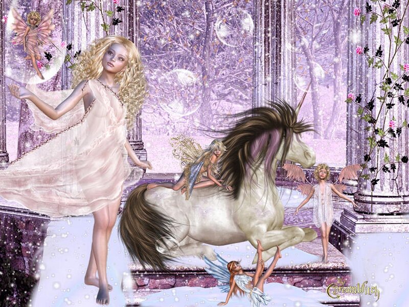 Fairy with Unicorn — Purple, Magical, Winter