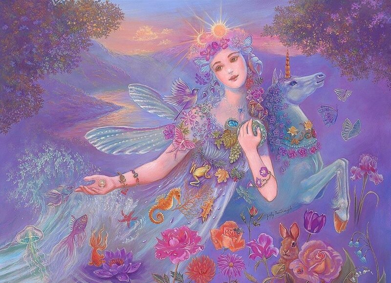 Fairy with Unicorn — Purple, Serene, Sunset