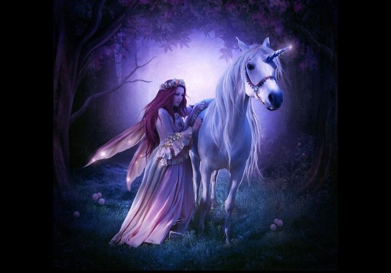 Fairy with Unicorn — Purple, Serene