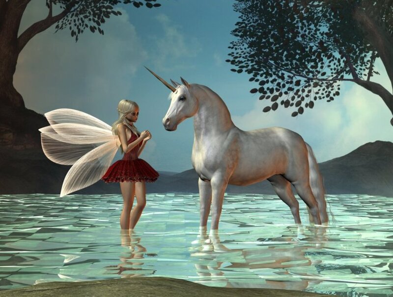 Fairy with Unicorn — White, Serene, Afternoon