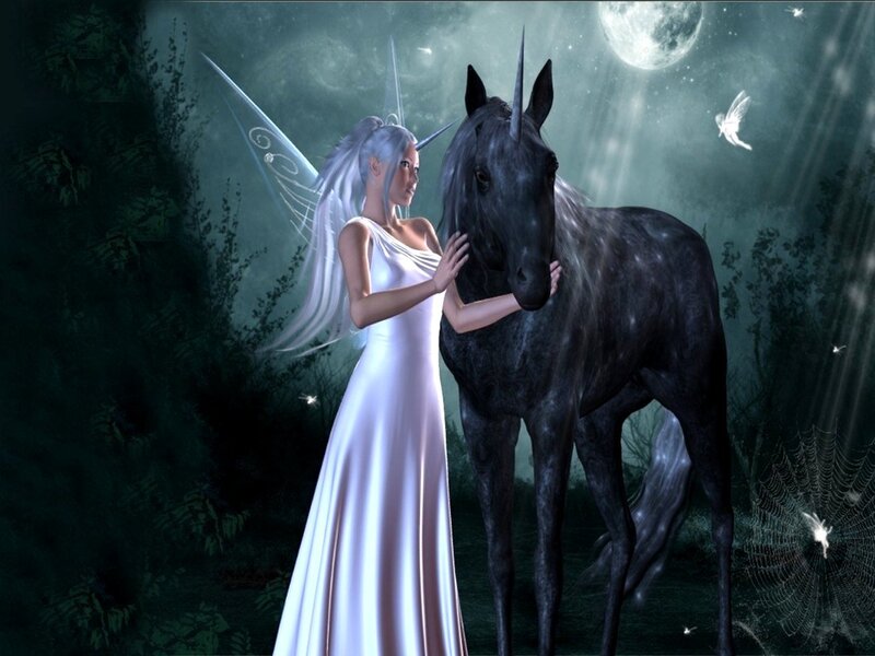Fairy with Unicorn — White