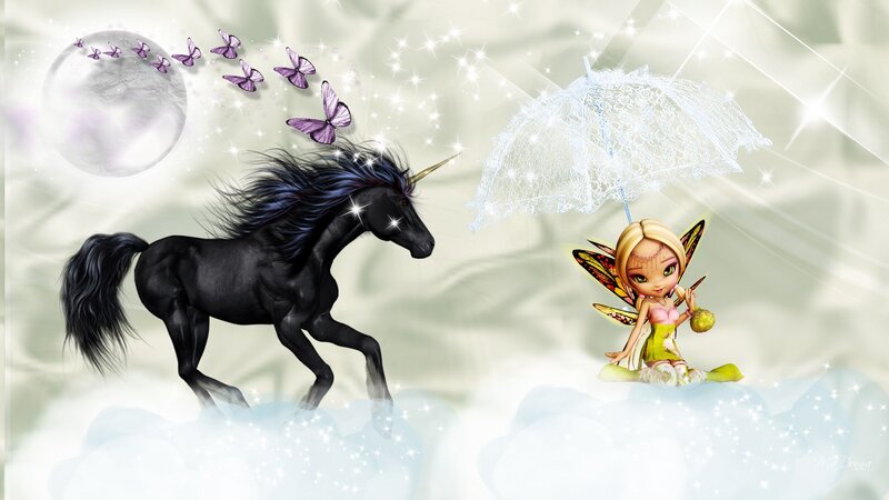Fairy with Unicorn — White, Whimsical