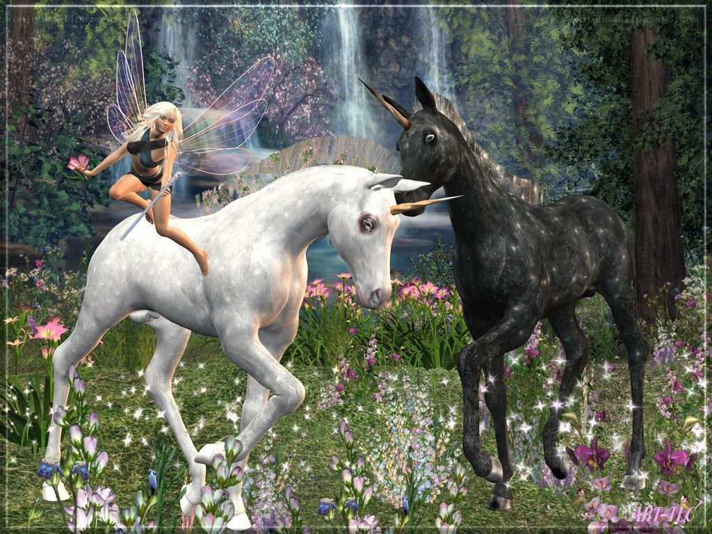 Fairy with unicorns in forest