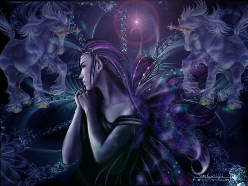 Fairy with Unicorns — Purple, Mystical, Night