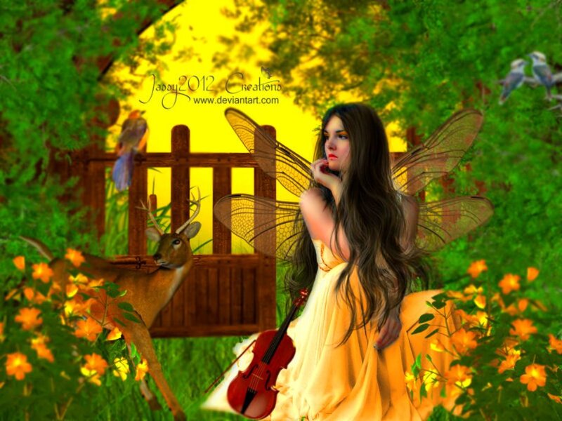 Fairy with Violin — Green