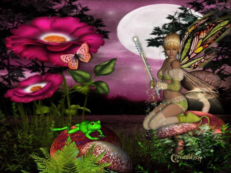 Fairy with wand in garden