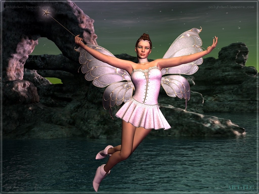 fairy with wand over water