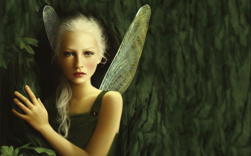 Fairy with White Hair — Green, Serene
