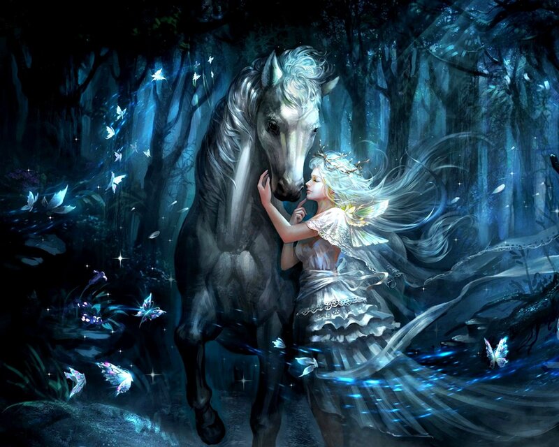 Fairy with White Horse — Blue, Serene