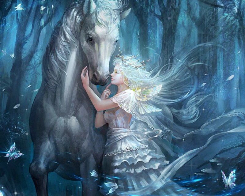 Fairy with White Horse — Blue
