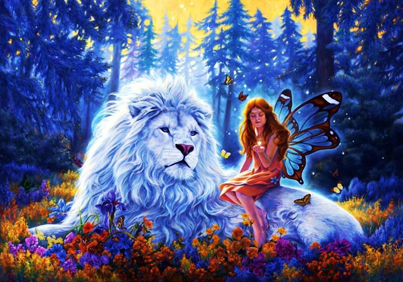 Fairy with White Lion