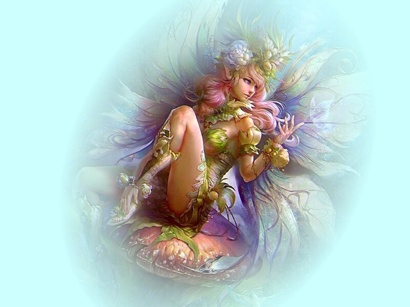 Fairy with Wings and Flowers — Light Blue