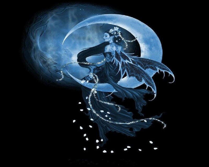 Fairy with Wings and Moon — Blue