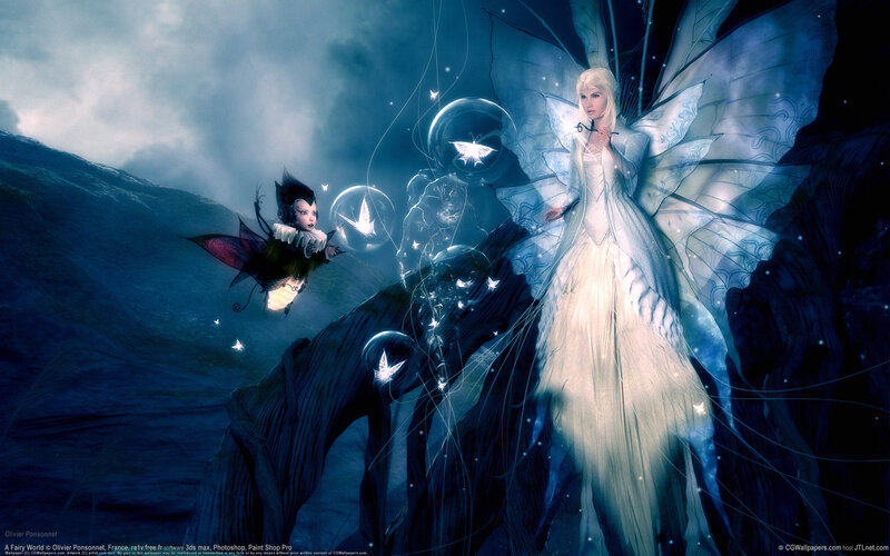 Fairy with Wings — Blue, Dramatic, Night, Digital Art