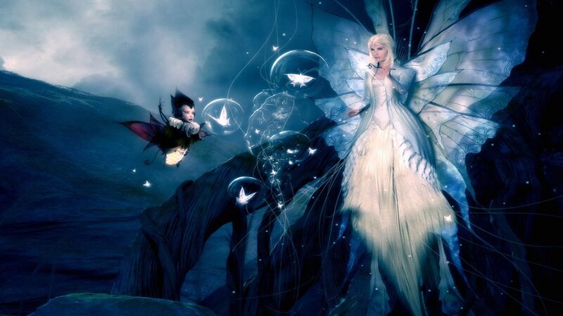 Fairy with Wings — Blue, Dramatic, Night, Digital Art, Winged Figure