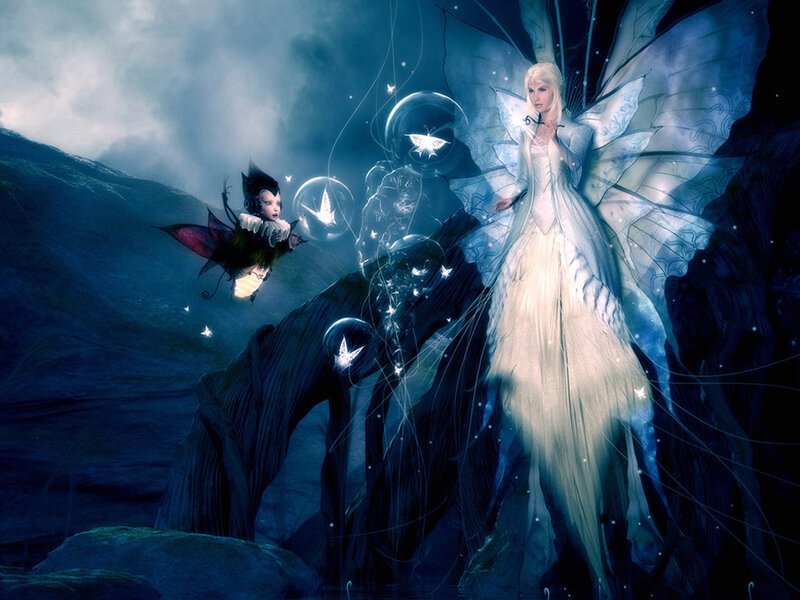 Fairy with Wings — Blue, Dramatic, Night