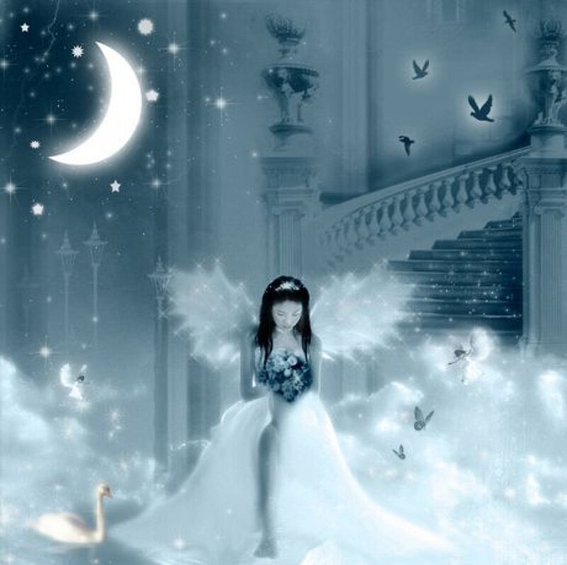 Fairy with Wings — Blue, Dreamy, Night, Digital Art