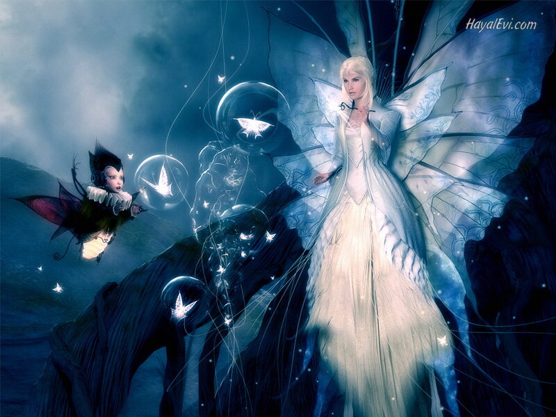 Fairy with Wings — Blue, Fantasy, Night