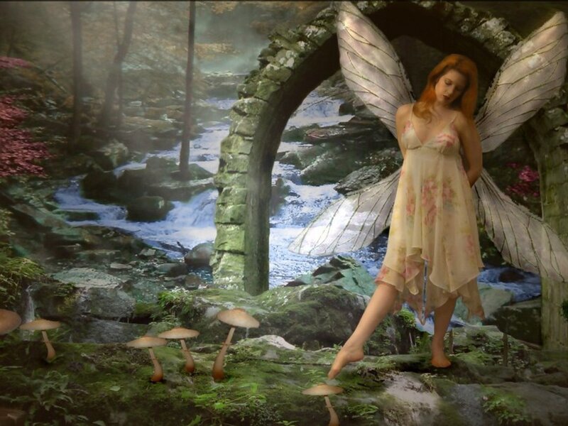 Fairy with Wings — Green, Serene, Digital Art, Forest