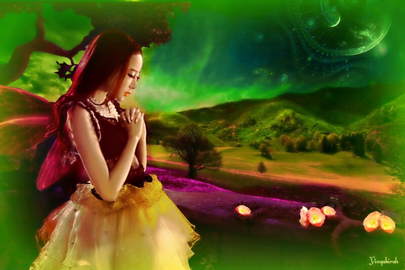 Fairy with Wings — Green, Serene, Night