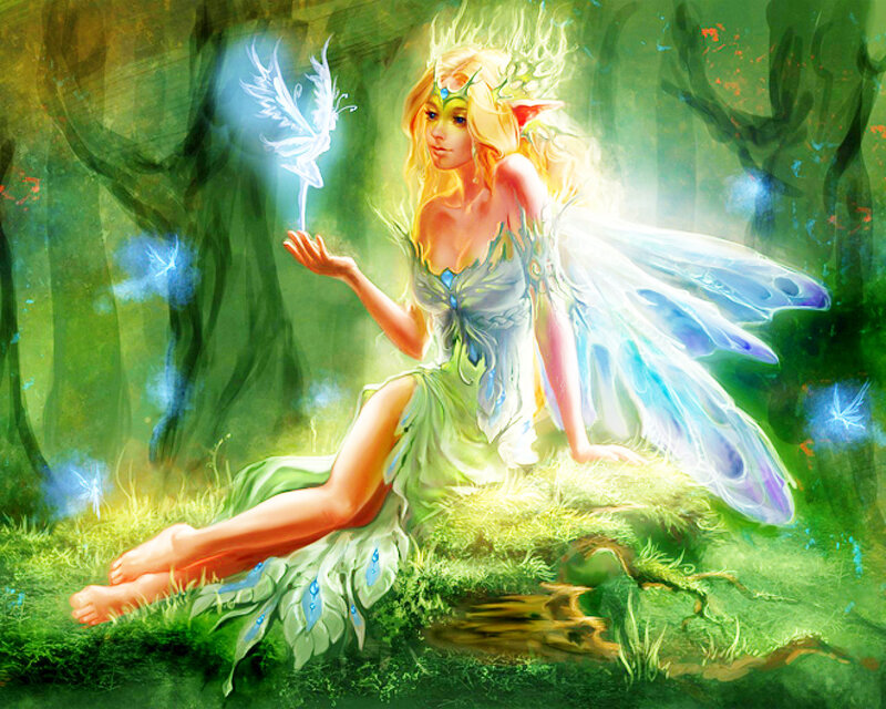 Fairy with Wings in Forest — Green, Serene, Afternoon