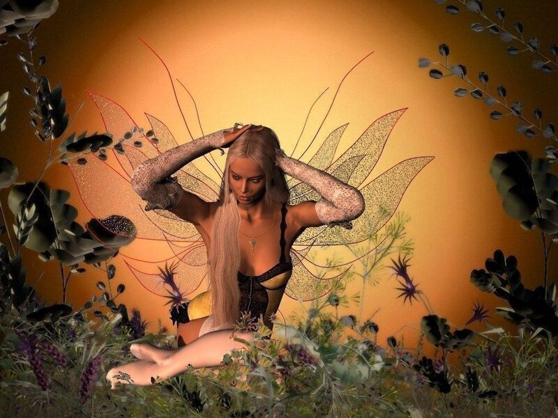 Fairy with Wings — Orange, Serene, Sunset, 3d Render