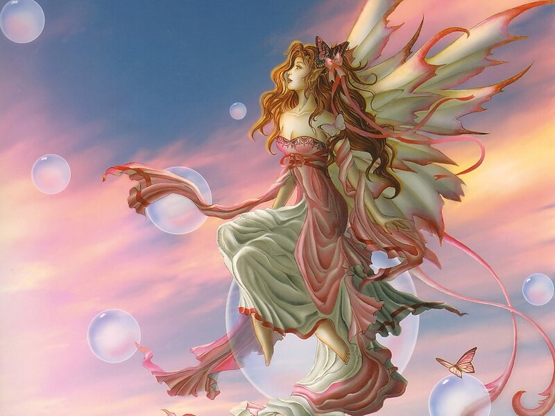 Fairy with Wings — Pink, Serene, Sunset, Digital Art