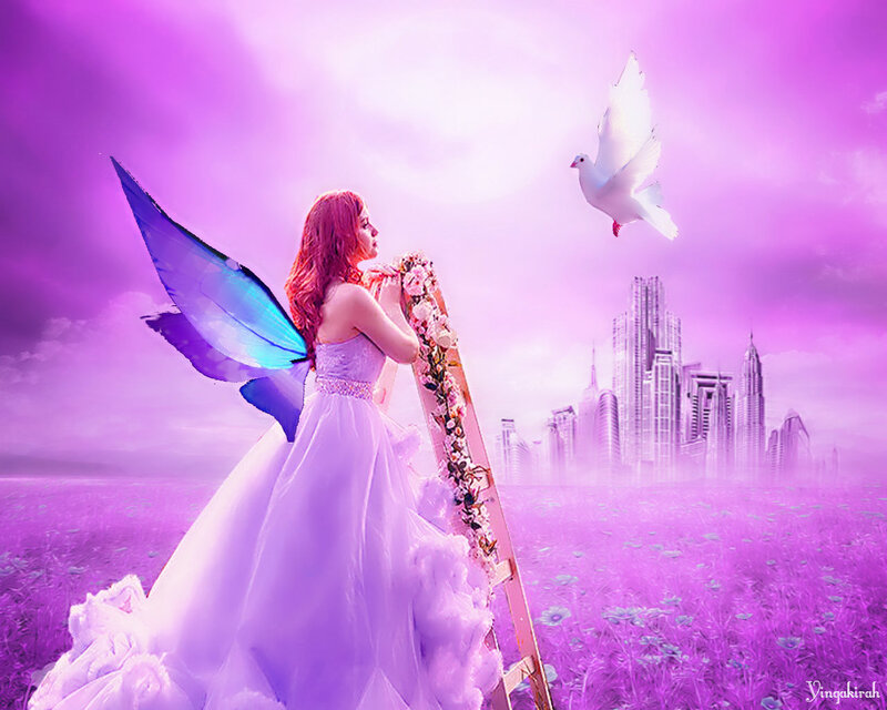 Fairy with Wings — Purple, Dreamy, Digital Art