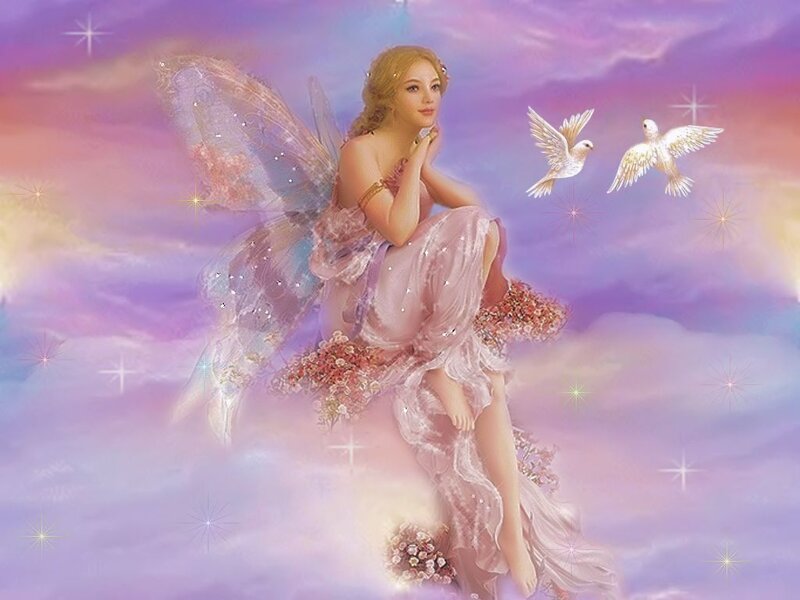 Fairy with Wings — Purple, Serene, Digital Art