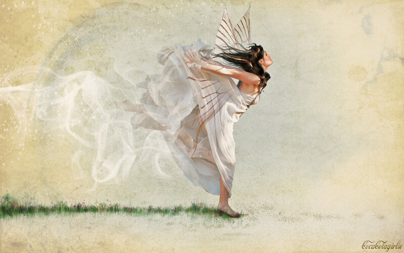 Fairy with Wings — White, Ethereal, Digital Art, Dress