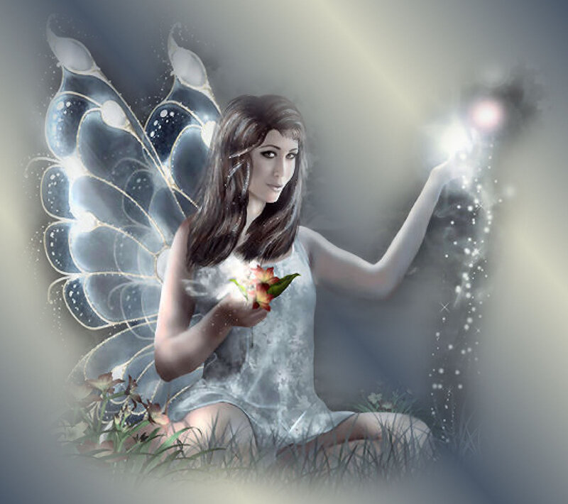 Fairy with Wings — White, Serene, Digital Art, Flower