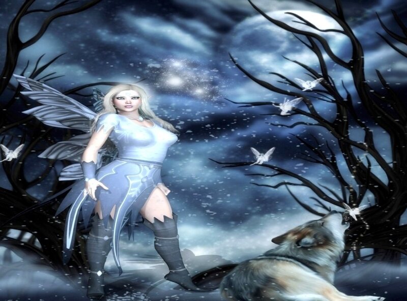 Fairy with Wolf — Blue