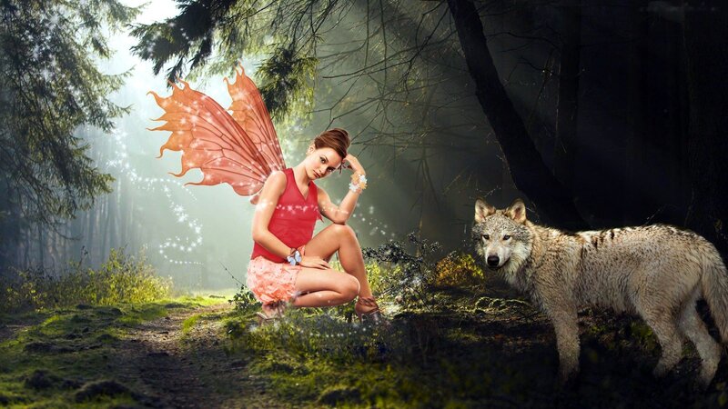Fairy with Wolf — Green