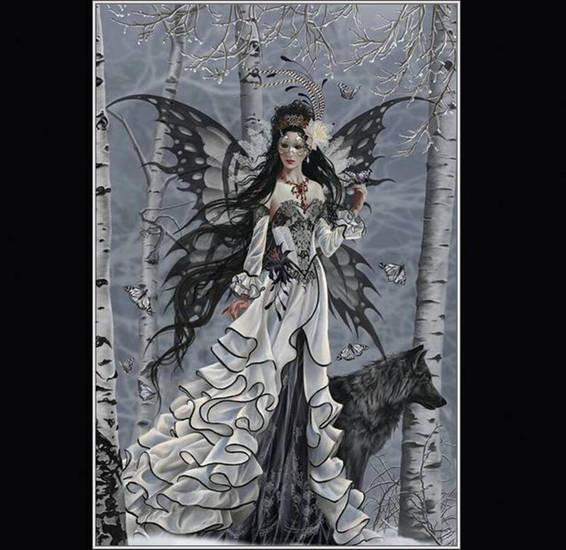 Fairy with Wolf in Forest — White