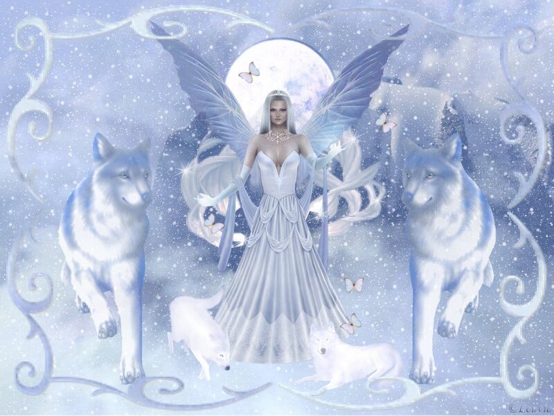 Fairy with Wolves — White, Serene