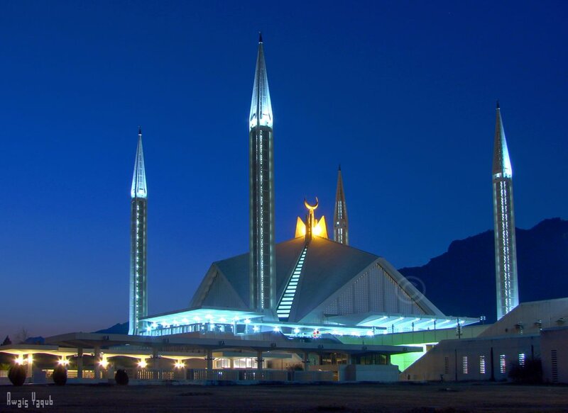 Faisal Mosque at Night — Blue