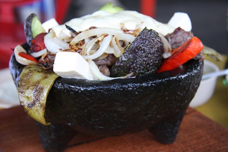 fajita dish in a molcajete