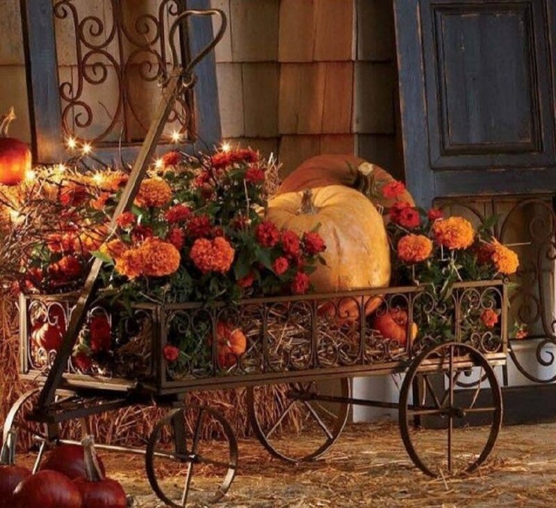 Fall Wagon with Pumpkins