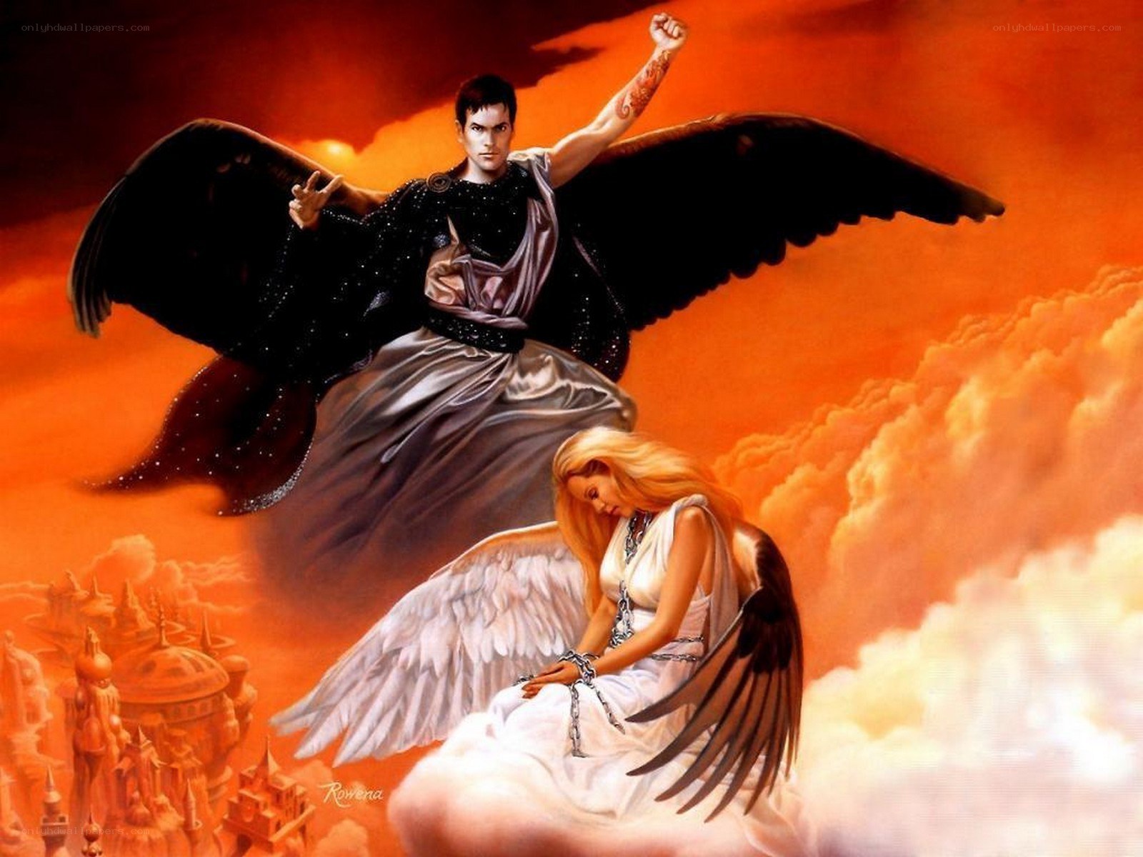 Fallen angel and chained angel