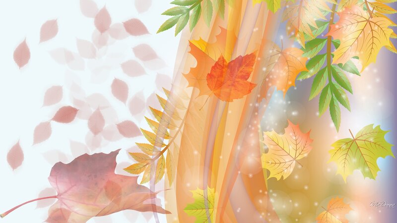 Fallen Autumn Leaves — Orange, Serene, Digital Art, Branches