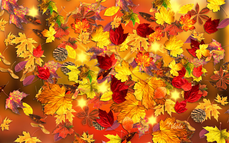 Fallen Autumn Leaves — Orange, Vibrant, Digital Art