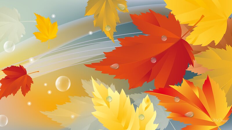 Fallen Autumn Leaves — Red, Calm, Digital Art
