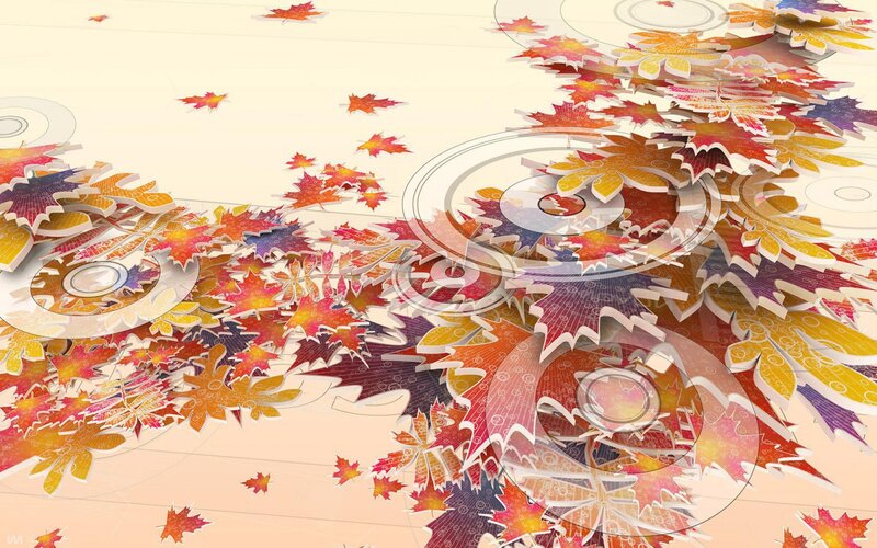 Fallen Autumn Leaves — Red, Festive, Digital Art