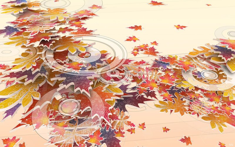Fallen Autumn Leaves — Red, Vibrant, Digital Art, Cds