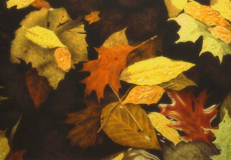 Fallen Autumn Leaves — Yellow, Calm, Painting