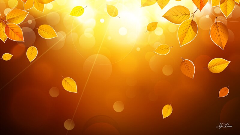 Fallen Autumn Leaves — Yellow, Warm, Digital Art, Sunlight